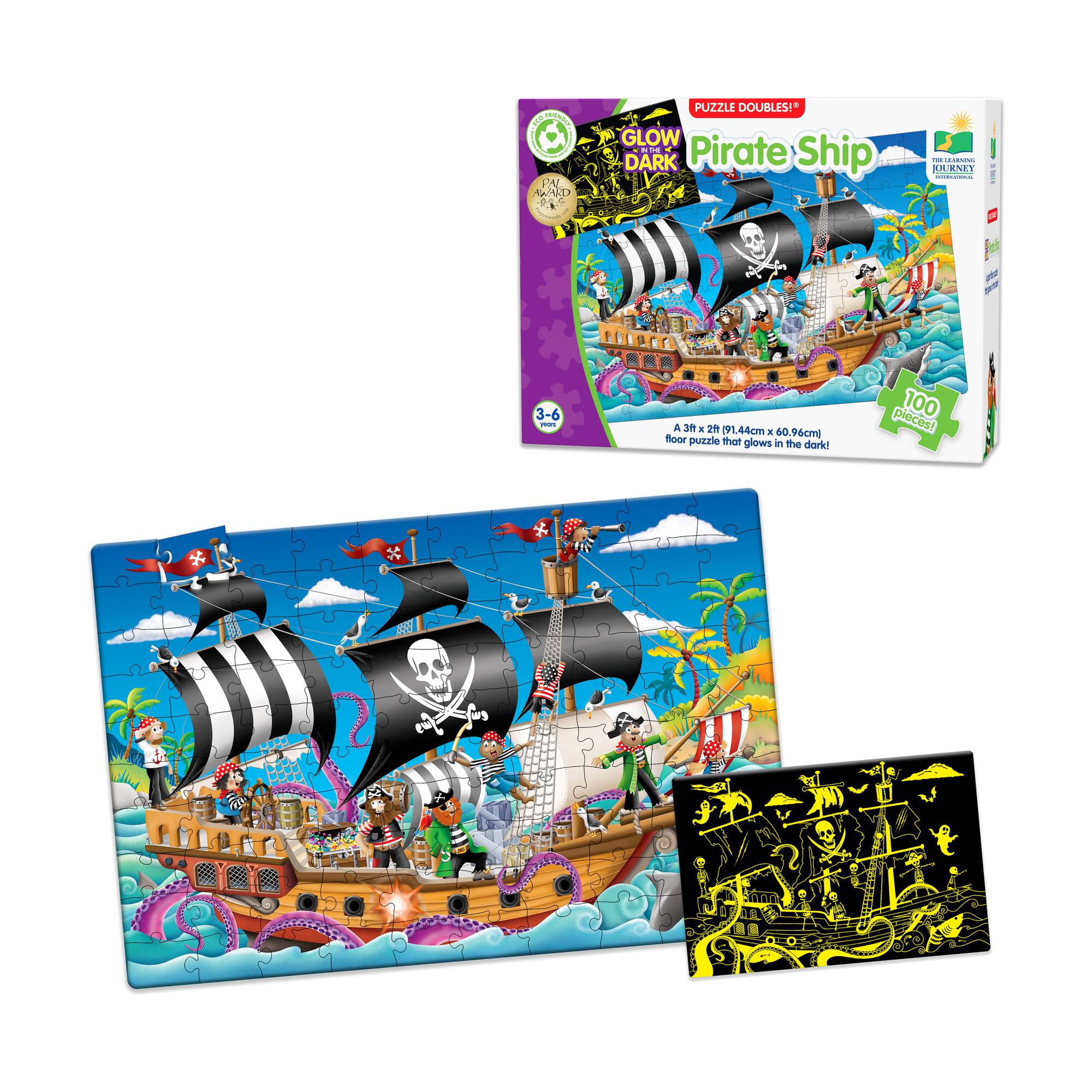 Puzzle Doubles! - Glow in the Dark Pirate Ship: 100 Pcs